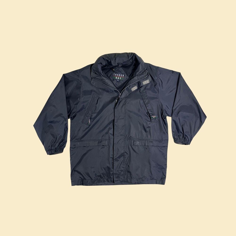 Vintage 90s Trader Bay size LT parka windbreaker, 1990s zip up hooded jacket